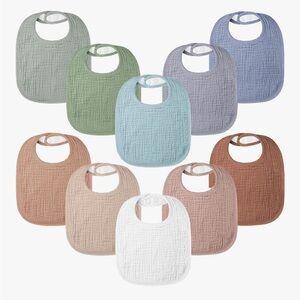 Assorted Color Muslin Baby Bibs 10-Pack